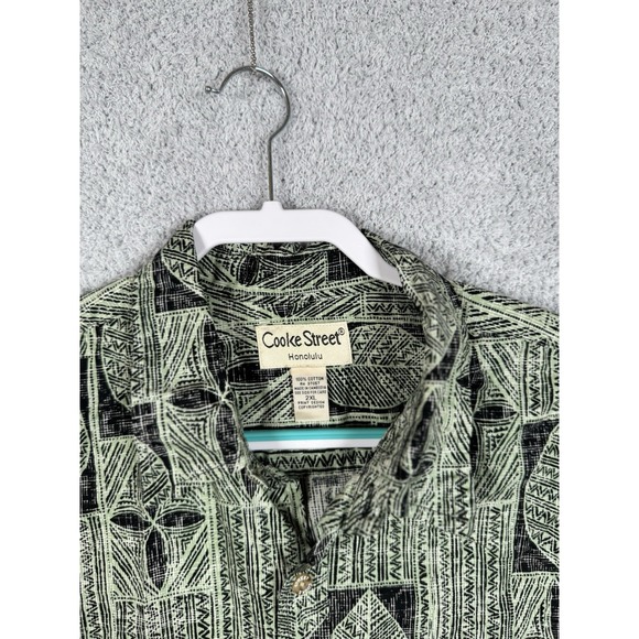 Cooke Street Honolulu Men's Hawaiian Shirt 2XL Black Green Geometric Tribal - Picture 2 of 7